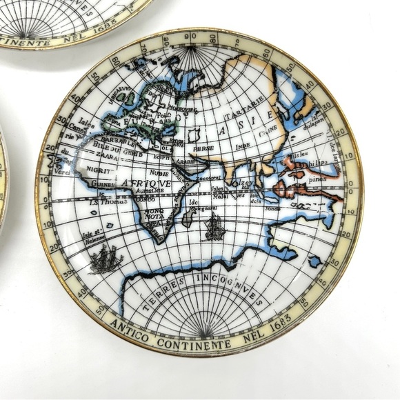 Set of 3 Vintage Antico Continente Nel 1683 Mini Map of World 4" Plates Coasters - Picture 3 of 5